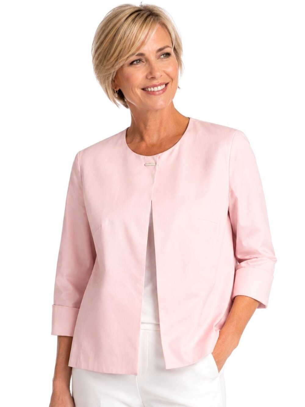 St. Emile Pink Cotton Short Collarless Blazer